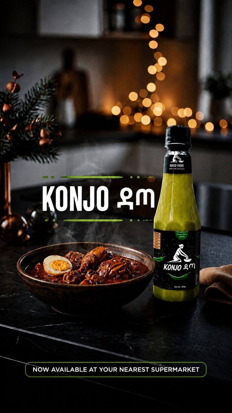 Konjo Datta Green bottle beside a bowl of food