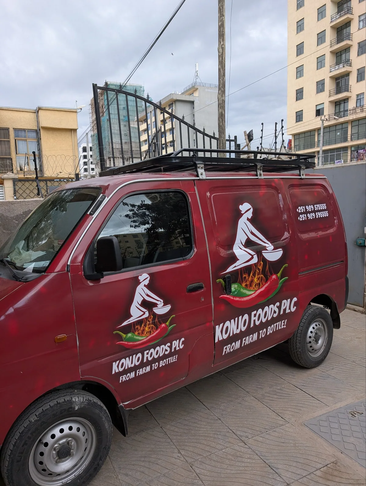 Konjo Foods branded distribution van in Addis Ababa